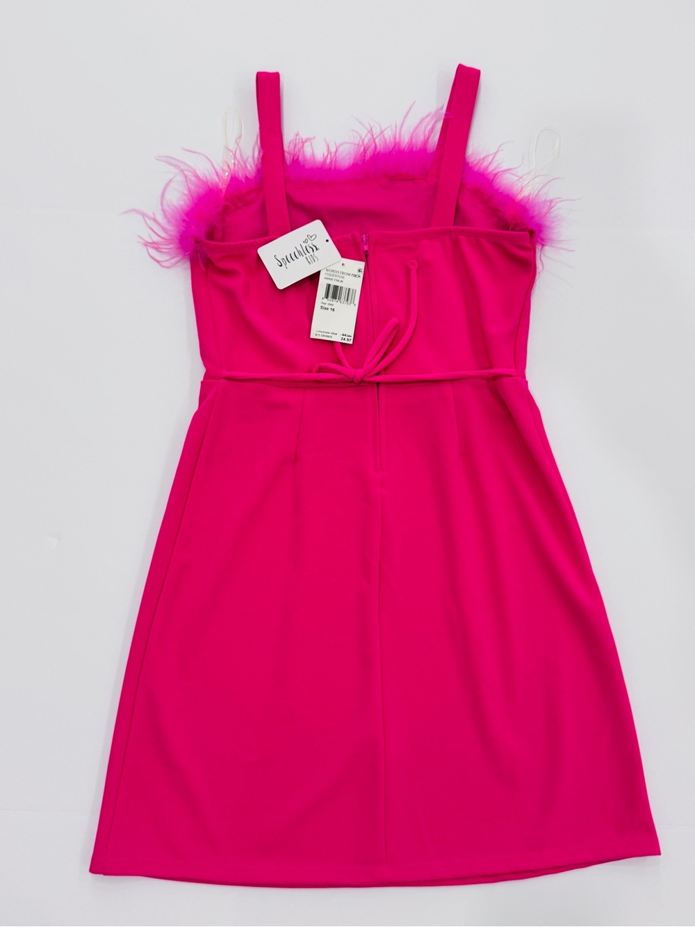 Hot Pink Sleeveless Party Dress Speechless Kids fuzzy faux feather trim Size 16